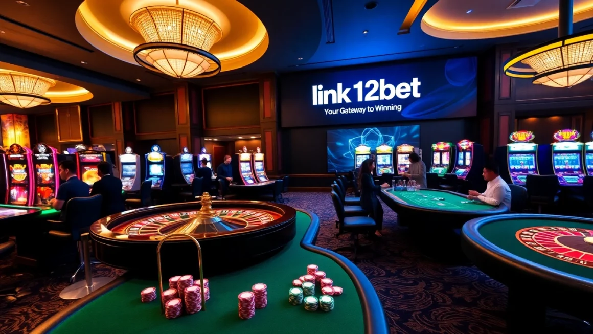 Engaging casino scene showcasing the link 12bet amid exciting gaming activities.