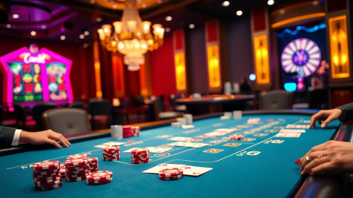 Engaging blackjack gameplay at a luxurious casino, showcasing https://888b.report/ and vibrant poker chips.