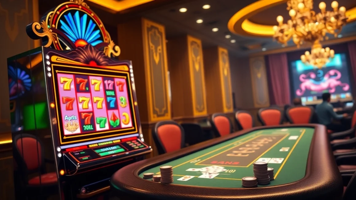 Experience thrilling gameplay at DRAGON222 with vibrant slot machines and poker tables.