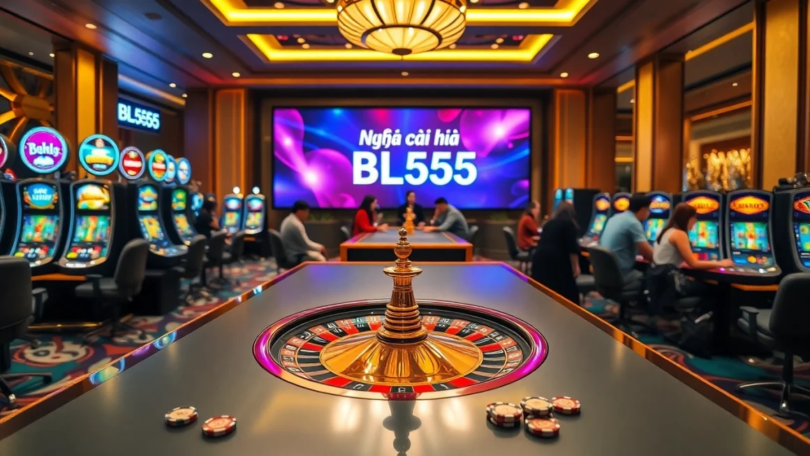 Engaging scene at Nhà cái BL555 casino with players enjoying roulette and slot machines.