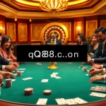 Engage in a thrilling casino experience at qq88.co.com, featuring vibrant poker chips and bets placed on a stylish poker table.