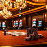 High-stakes poker gameplay at 88i casino featuring luxury tables and vibrant slot machines.