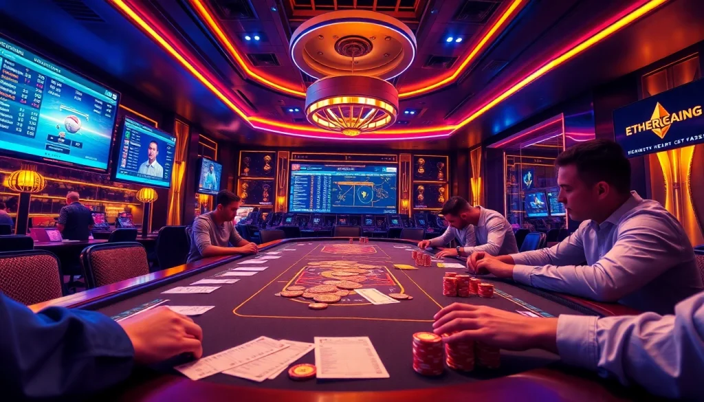 Engaging scene of paris sportifs crypto with vibrant casino elements and betting activities.