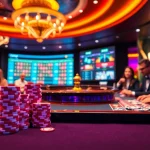 Gambling enthusiasts enjoying the RIKVIP online platform with poker chips and a roulette wheel.