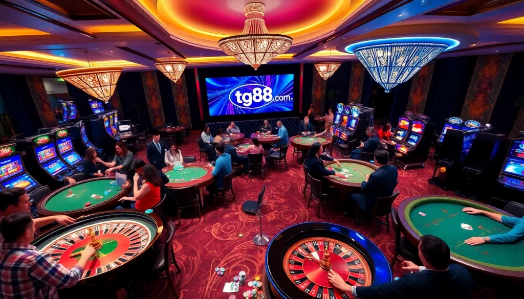 Excited gamblers enjoying their time at tg88.com casino tables, showcasing thrilling gaming experiences.