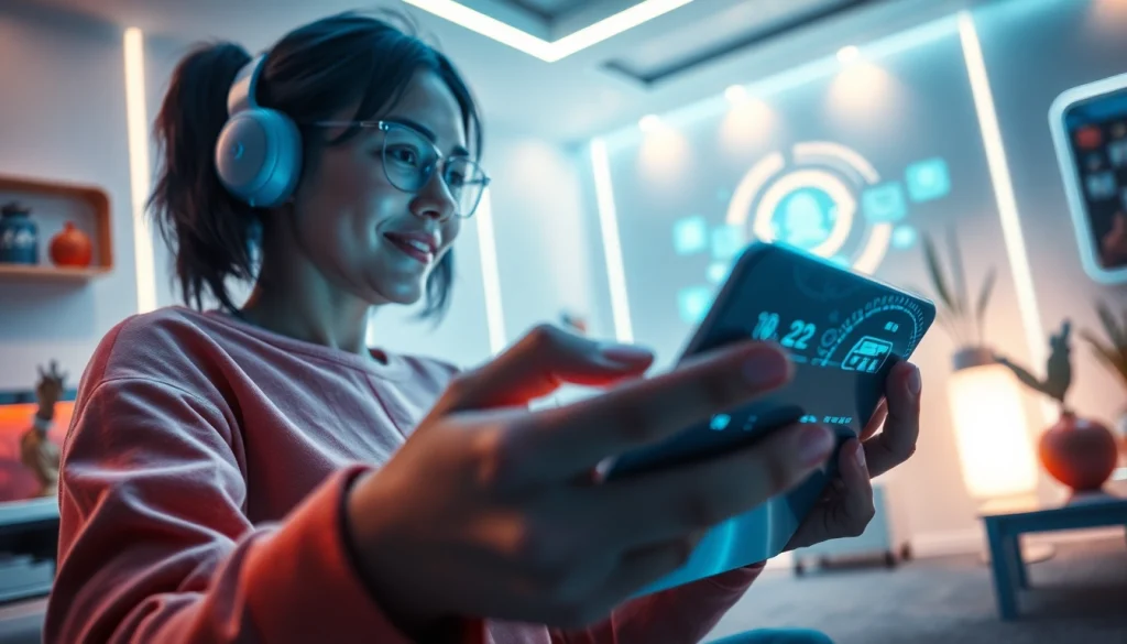 Exciting user interaction with Crushon AI on a futuristic device, showcasing innovative technology.