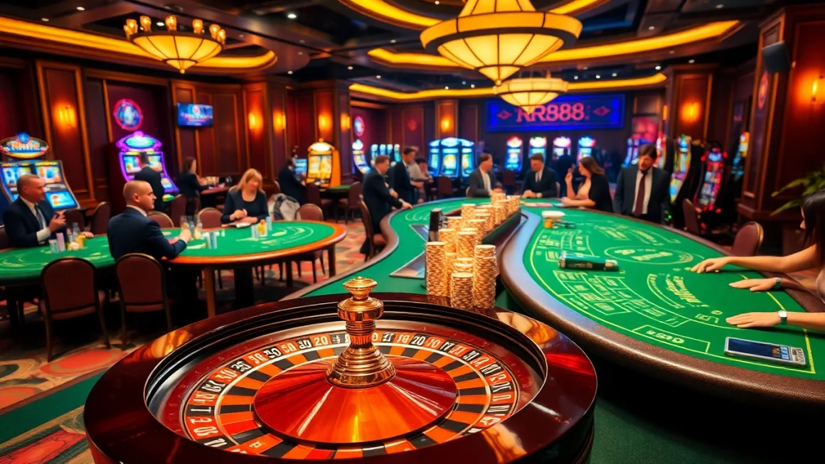 Players enjoying games at RR88 online casino with enticing visuals of roulette and poker.