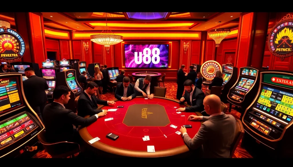 Excited players enjoying the thrill of gaming at u 888 casino with vibrant tables and slots.