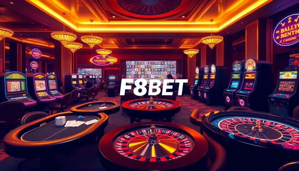 Experience thrilling gaming at F8BET with vibrant casino tables and exciting slot machines.