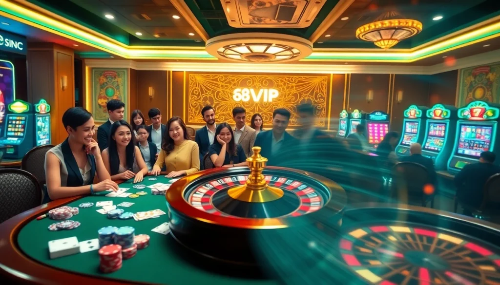 Experience the excitement of Đăng Nhập Nhà Cái 68VIP with vibrant casino tables and engaging players.