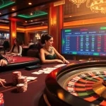 TT88 casino atmosphere with poker chips and roulette wheel, capturing luxury and excitement.