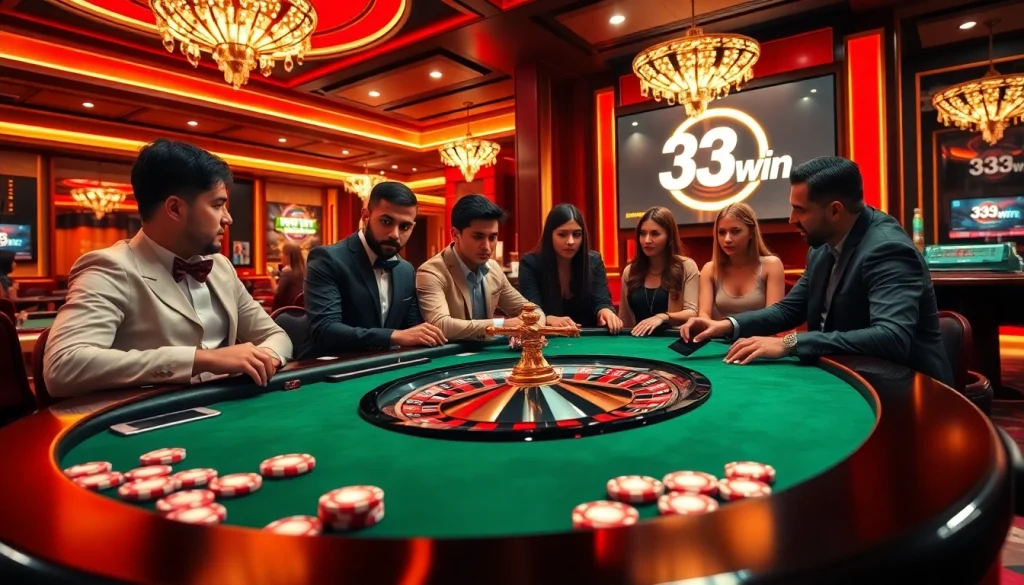 Players enjoying excitement at the 33win casino table, engaging in thrilling roulette games.